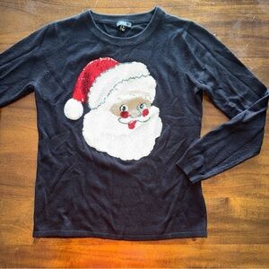 Lisa International Black Christmas Sweater with Sequin Santa Claus Size Medium